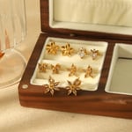 Gold color / 1 Pair Sweet Simple Style Flower Shape Stainless Steel  Gold Color Inlay Zircons Women's Stud Earrings 